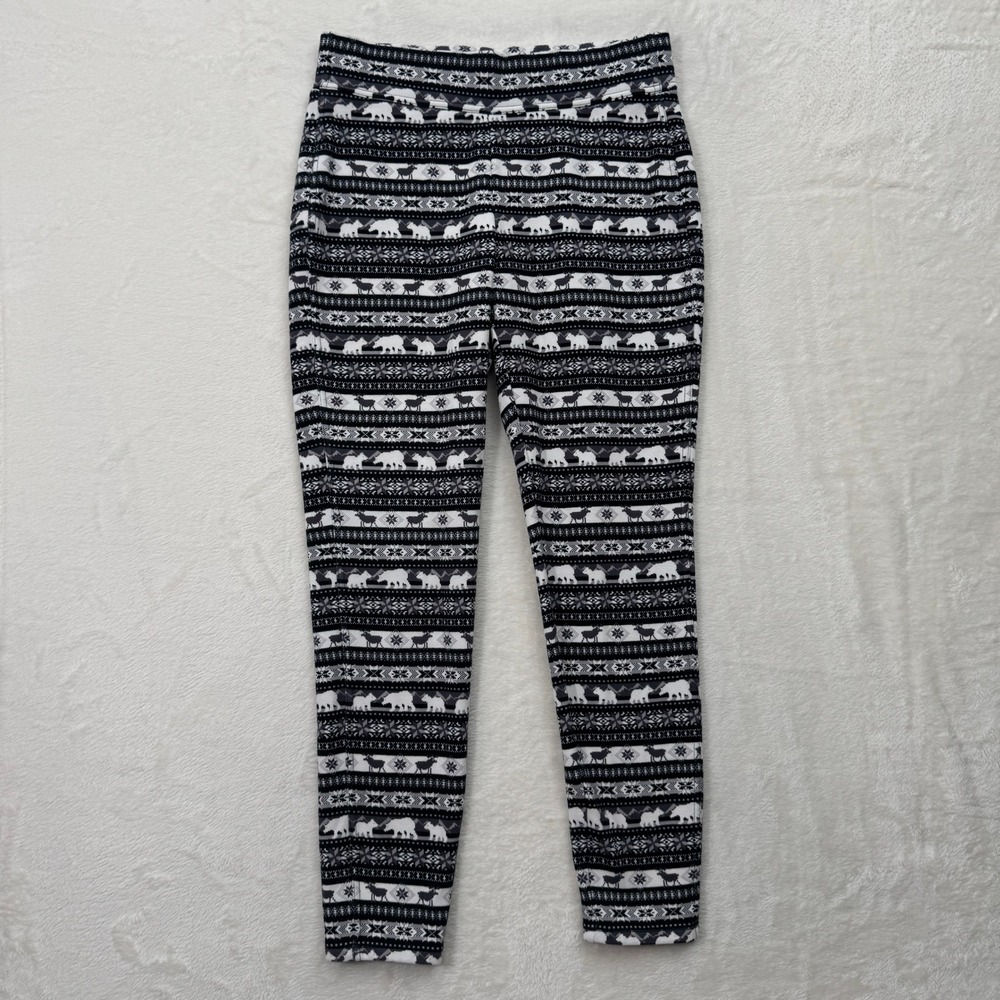 Lands' End Leggings Womens M Black Fair Isle Polar Bear Serious Sweats Slim Fit